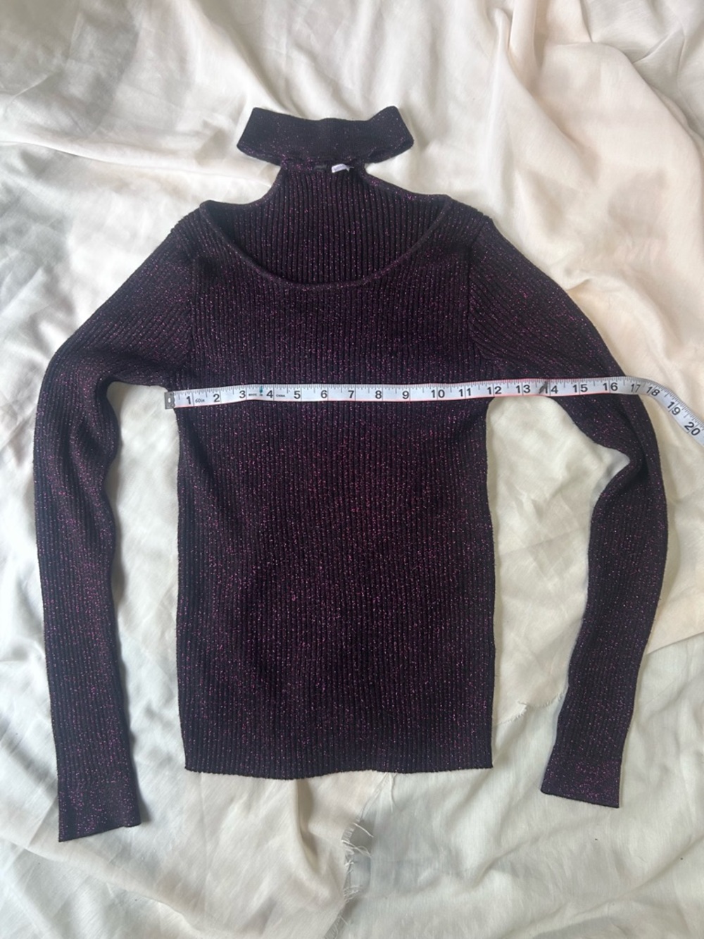 H&M Choker Cut Out Ribbed Knit Stretch Top Black Pink Metallic Turtleneck XS